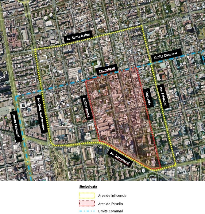 Mapa del área de estudio del Plan Seccional de Zona de Remodelación Barrio Italia–Ñuñoa